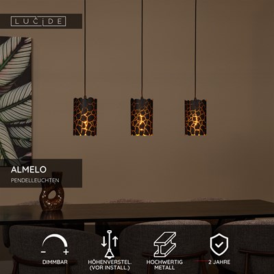 Lucide ALMELO - Pendelleuchten - 3xE27 - Schwarz